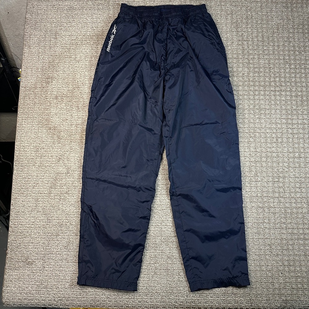 Vintage Reebok Mens Navy Blue Nylon Track Pants Large L Windbreaker Joggers